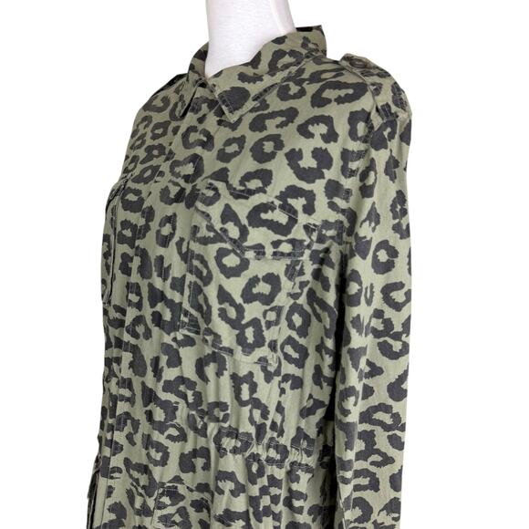 Ellison NWT Sage Green Leopard Longline Oversized Utility Lightweight Jacket - Picture 6 of 14